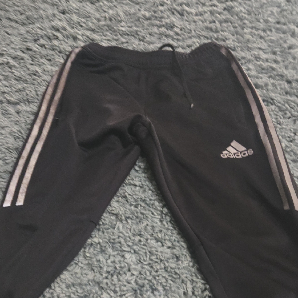 Adidas Kids Black Joggers with White Stripes